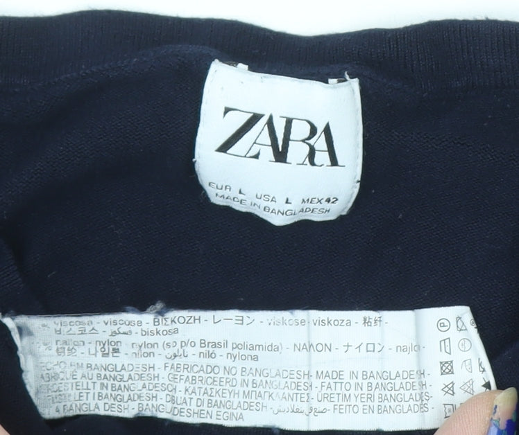 Zara Womens Blue Crew Neck Long Sleeve Pullover Jumper Size 14