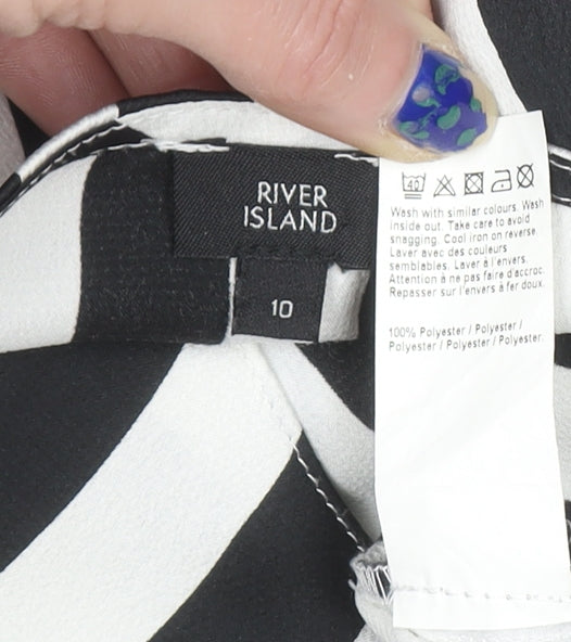 River Island Womens Black and White Stripe Wrap Blouse Size 10