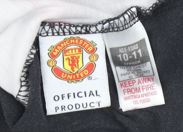 Manchester United Boys Black T-Shirt 10-11 Years Short Sleeve Cotton Top