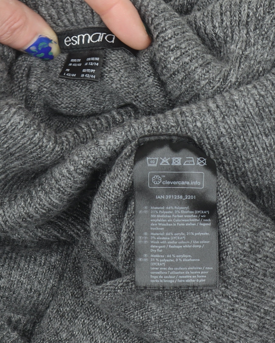 Esmara Women Grey Roll Neck Long Sleeve Knit Pullover Jumper L