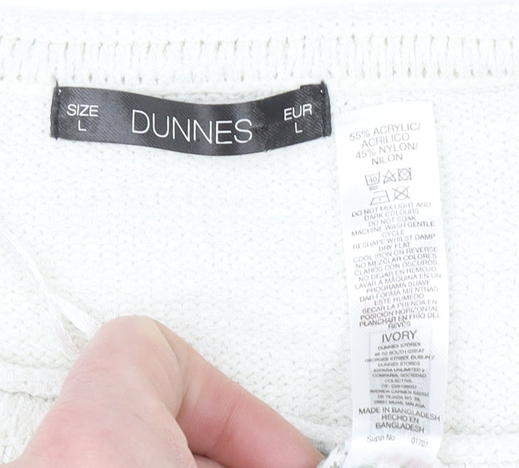 Dunnes Women’s Ivory Striped Knit Pullover Jumper Size L Long Sleeve
