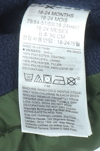Baby GAP Unisex Blue Green Puffer Jacket 18-24 Months Hooded Winter Coat