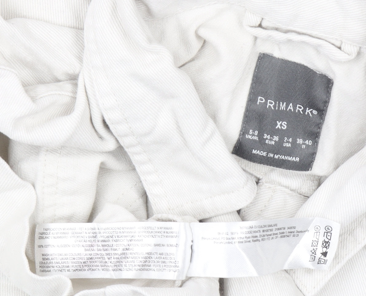 Primark Women Beige Cropped Cotton Twill Casual Jacket XS