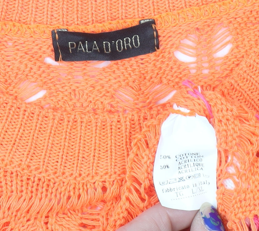 Pala D’oro Women’s Orange Pink Stripe Open Knit Cotton Jumper L