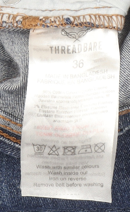 Threadbare Men's Blue Straight Denim Jeans 36W 31L Regular Fit
