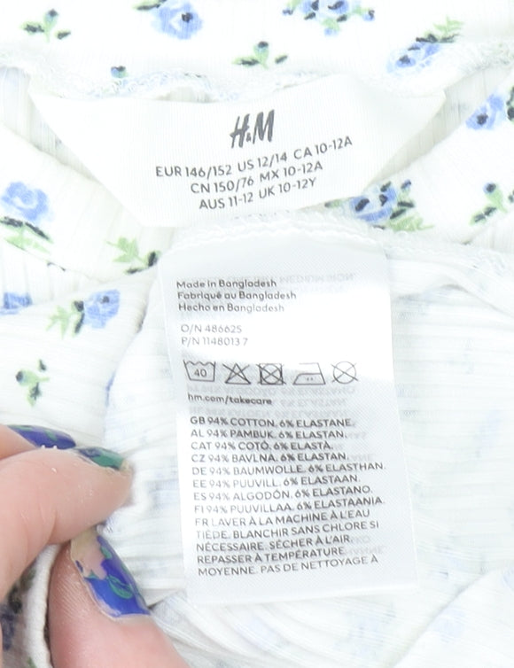 H&M Teens White Floral Bodycon Midi Dress Size 12-14