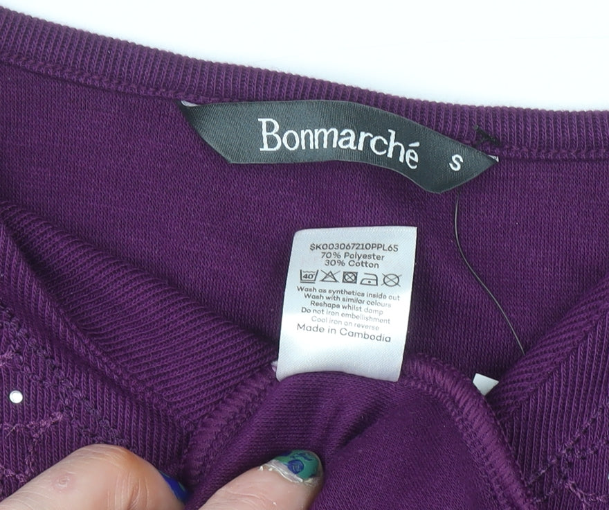 Bonmarché Women's Purple Beaded Long Sleeve V-Neck Top Size S