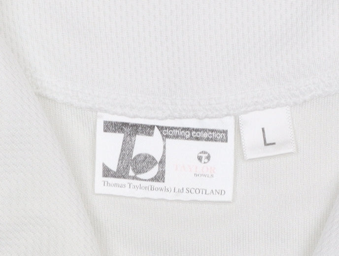Thomas Taylor Women White Polo Shirt L Short Sleeve Polyester Sports Top
