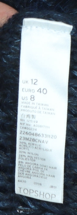 Topshop Women's Blue Chunky-Knit Angora Blend Jumper Size 12