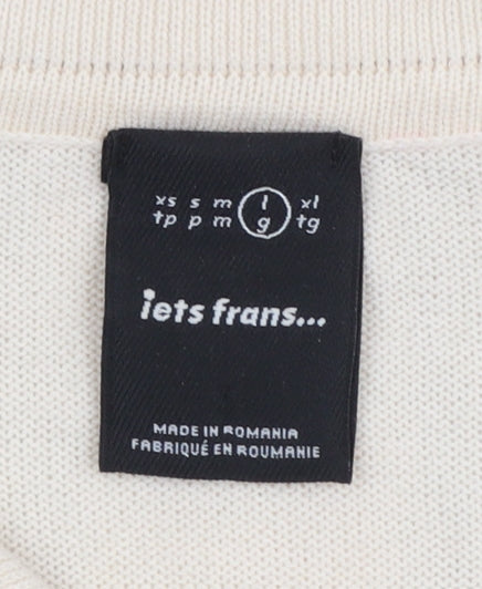 iets frans Men’s Beige Striped Full Zip Collared Jumper Size L