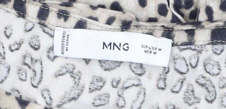 Mango Women’s Beige Animal Print Cotton Short Sleeve T-Shirt Size 12