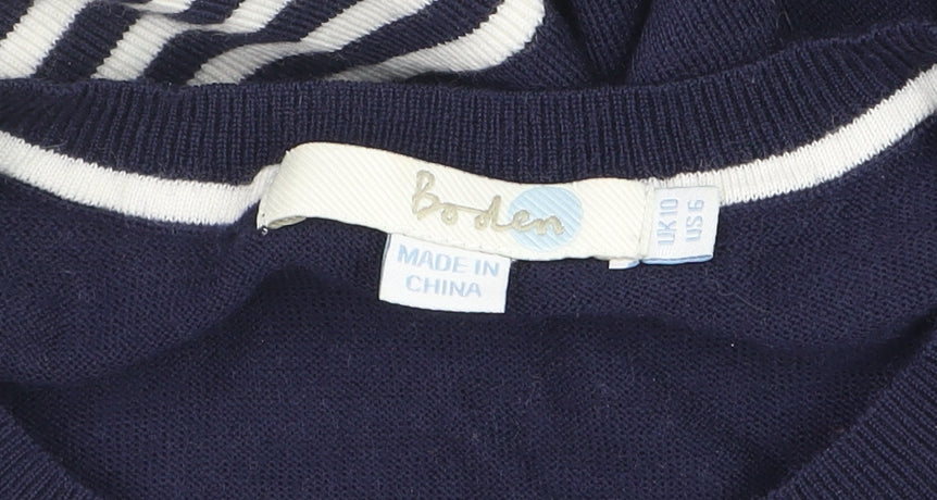 Boden Women Blue Wool Knit Long Sleeve Striped Flared Cuff Jumper UK 10