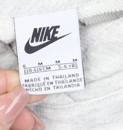 Nike Boys Grey Pullover Hoodie 5-6 Years Cotton Blend Athletic Sweatshirt