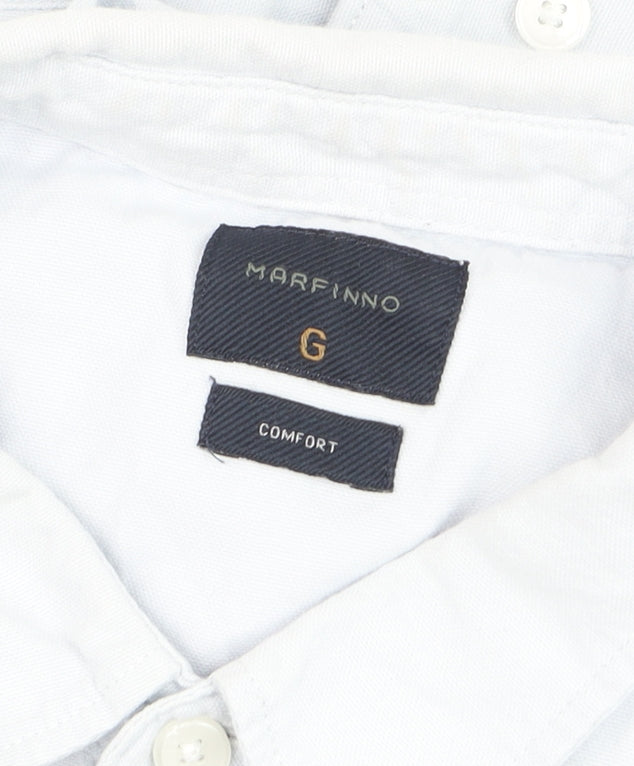 Marfinno Men's Light Blue Cotton Button-Up Long Sleeve Shirt L Relaxed Fit