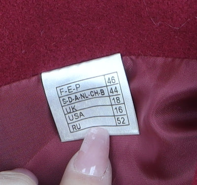 Momtex Womens Red Wool Blend Mid-Length Overcoat Size 18
