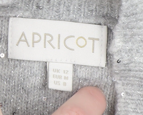 Apricot Womens Grey Mock Neck Sequin Cable Knit Jumper UK 12
