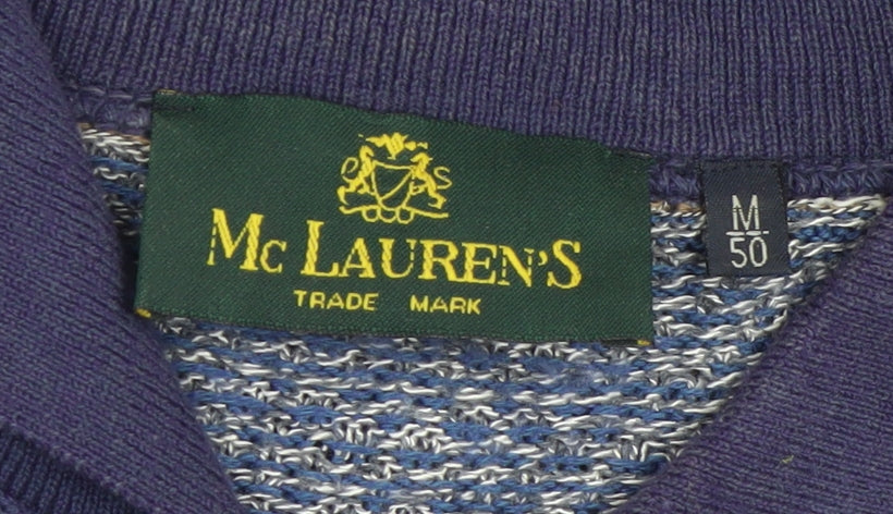 Mc Lauren's Men's Blue Geometric Henley Jumper M Vintage Knitwear