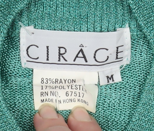 CIRAGE Women’s Green Mock Neck Long Sleeve Lightweight Vintage Pullover Jumper Size M