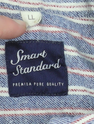 Smart Standard Men’s Blue Striped Cotton Long Sleeve Casual Shirt L