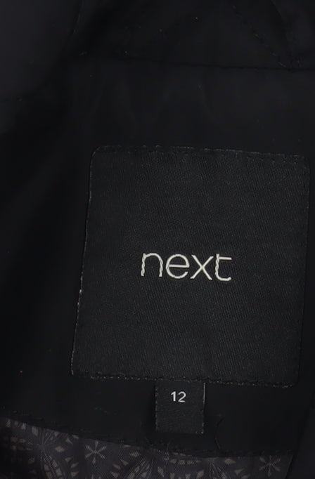 Next Women’s Black Quilted Belted Coat Size 12 Mid-Length