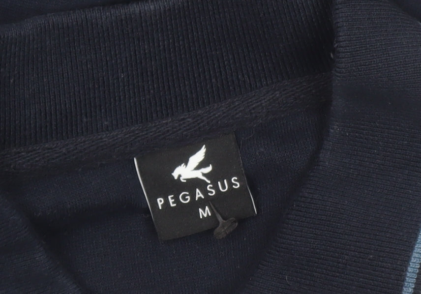 Pegasus Mens Blue Collared Henley Sweatshirt M Long Sleeve