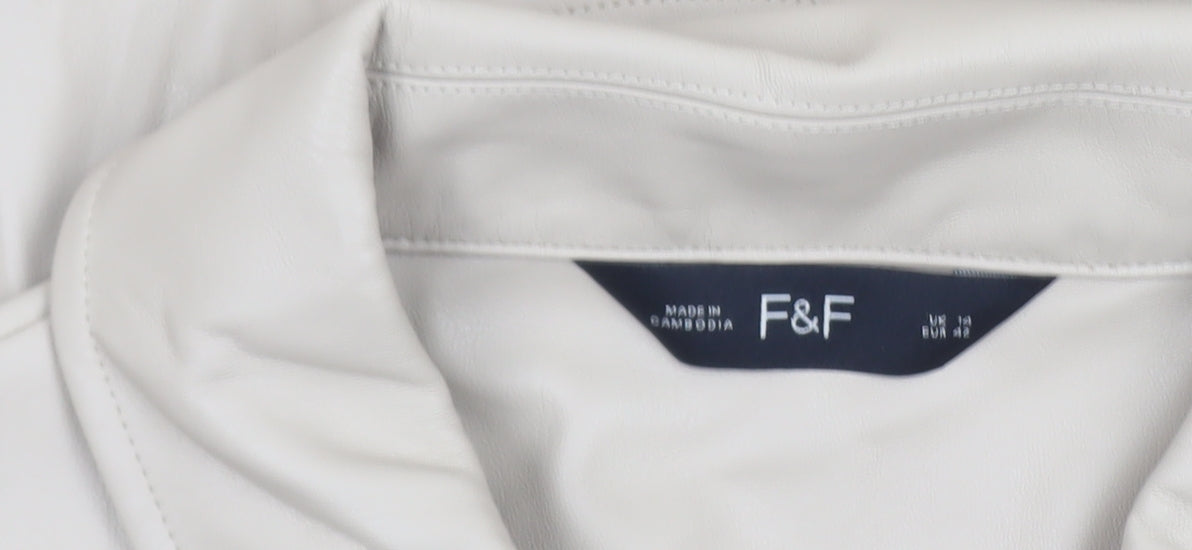 F&F Women’s Beige Faux Leather Jacket Size 12 Mid-Length Collared