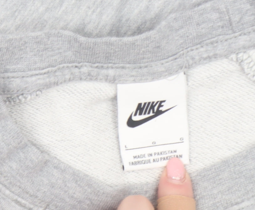 Nike Women Grey Crew Neck Long Sleeve Cotton Blend Sweatshirt L