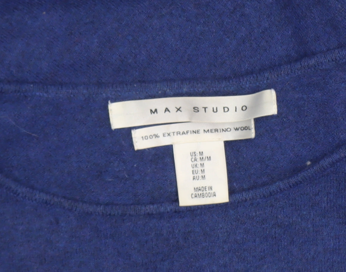 Max Studio Women's Blue Merino Wool Asymmetrical Pullover Jumper Size M