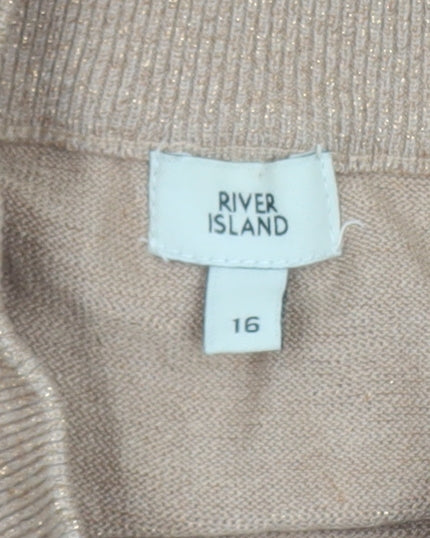 River Island Women’s Beige Mock Neck Long Sleeve Pullover Jumper Size 16