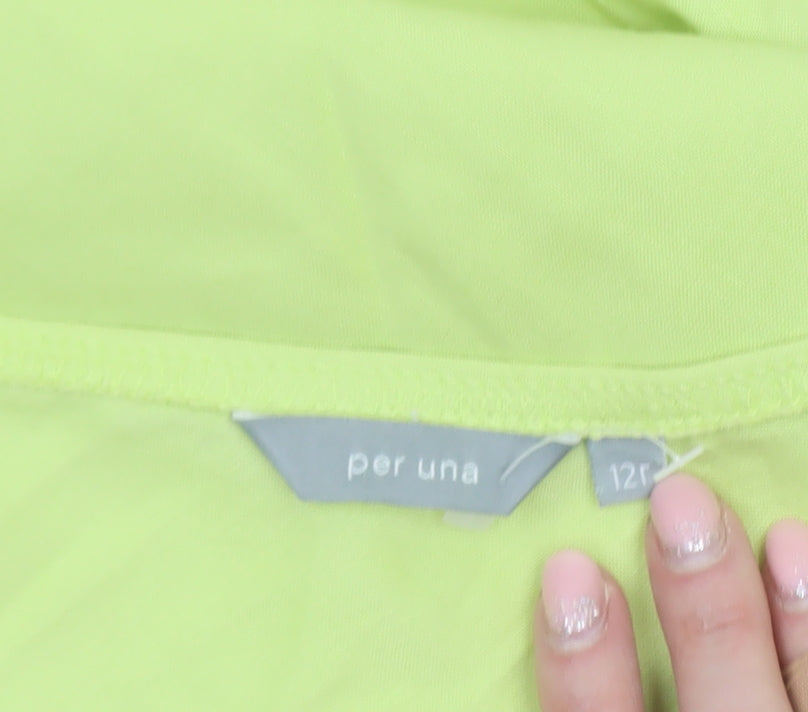 Marks and Spencer Per Una Lime Green Linen Blend Midi Skirt Women’s Size 12 Ruffle Hem