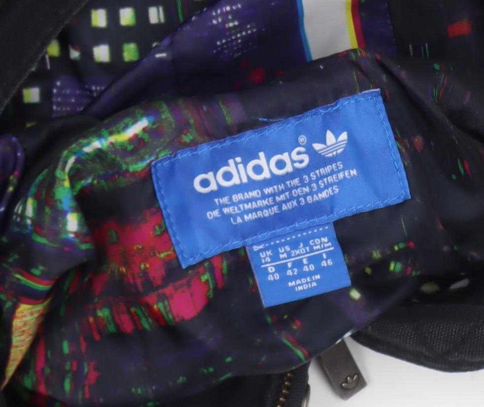adidas Women Black Parka Jacket Size 14 Hooded Lined Zip
