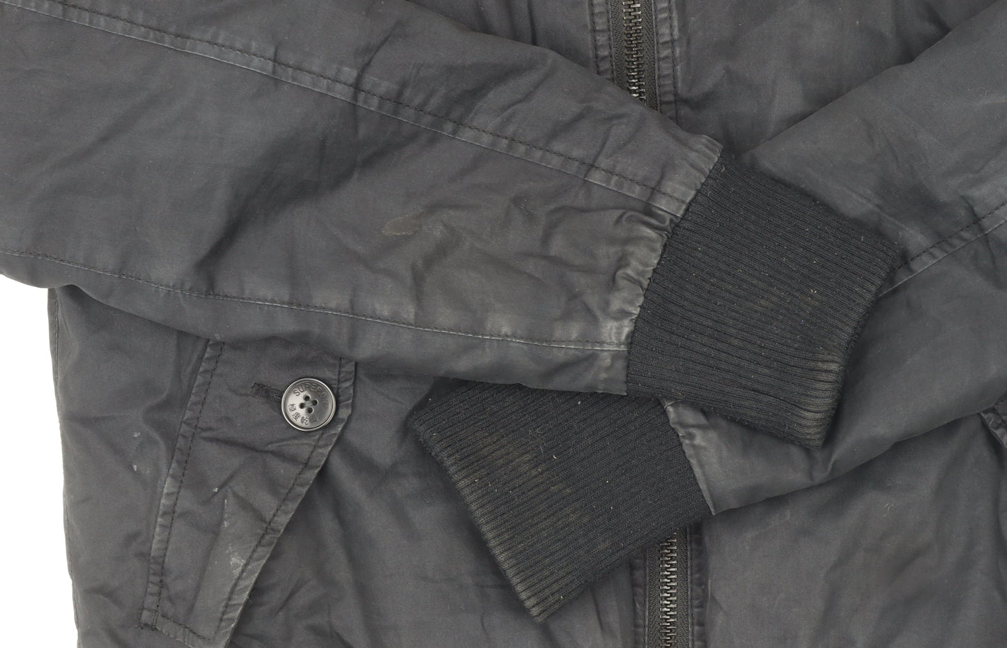 Superdry Men’s Black Bomber Jacket L Cotton Casual Zip Coat