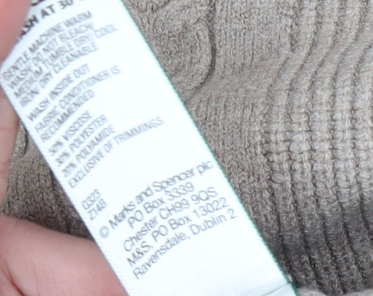 Marks & Spencer Women Beige Cable-Knit Crew Neck Jumper L