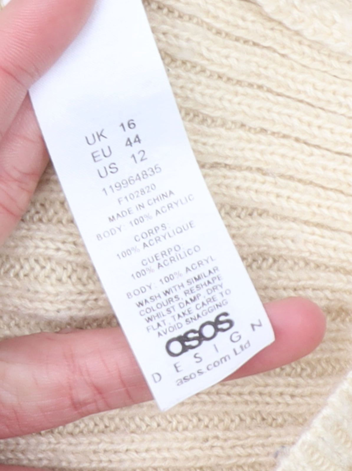 ASOS DESIGN Women Beige Size 16 Chunky Knit Crew Neck Jumper