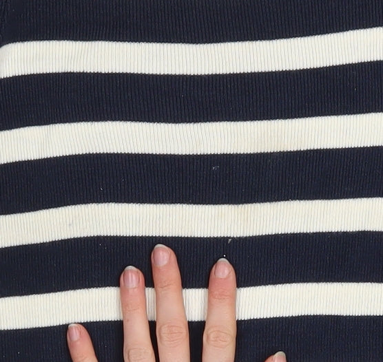 Marks & Spencer Women's Blue Striped Mock Neck Jumper Size 10