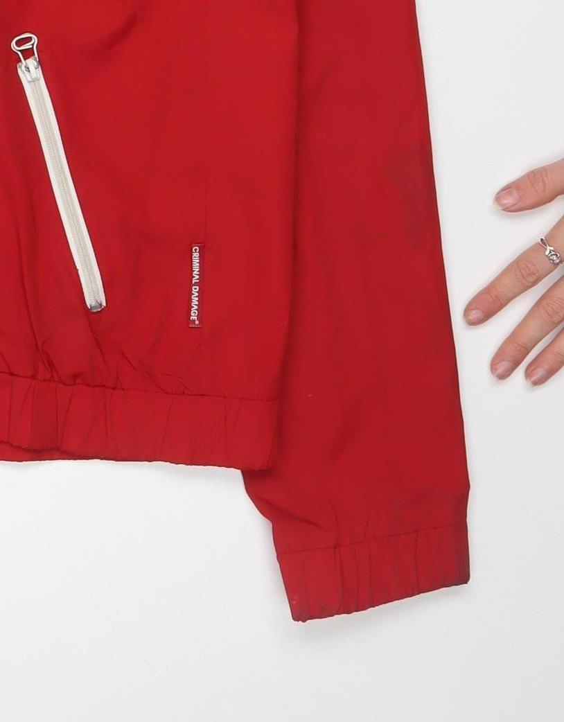Criminal Damage Men's Red Hooded Windbreaker Jacket Size M
