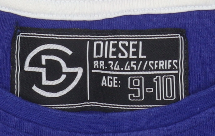 Diesel Boys Blue Striped Cotton T-Shirt Age 9-10 Short Sleeve Casual Top