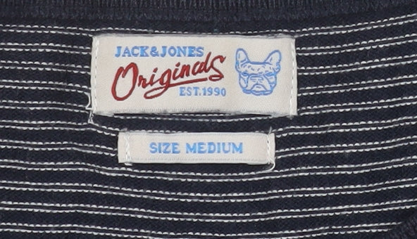 Jack & Jones Men’s Blue Striped Long Sleeve Cotton Top Medium