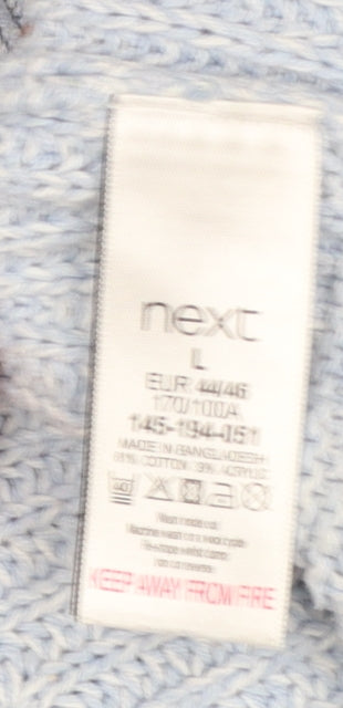 Next Womens Blue V-Neck Cable Knit Cotton Jumper Size L