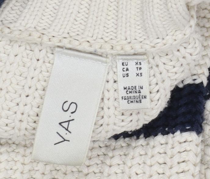 Y.A.S Womens Ivory Striped High Neck Chunky Knit Jumper XS