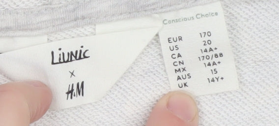H&M Girls Grey Graphic Sleeveless Full Zip Hoodie 16 Years