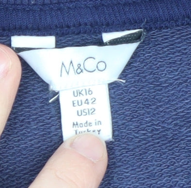 M&Co Women’s Navy 1/2 Zip High Neck Pullover Sweatshirt UK16