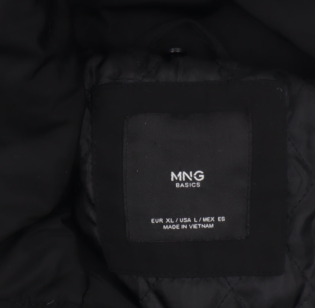 Mango Women’s Black Puffer Coat Size 14 Hooded Mid-Length Winter Jacket