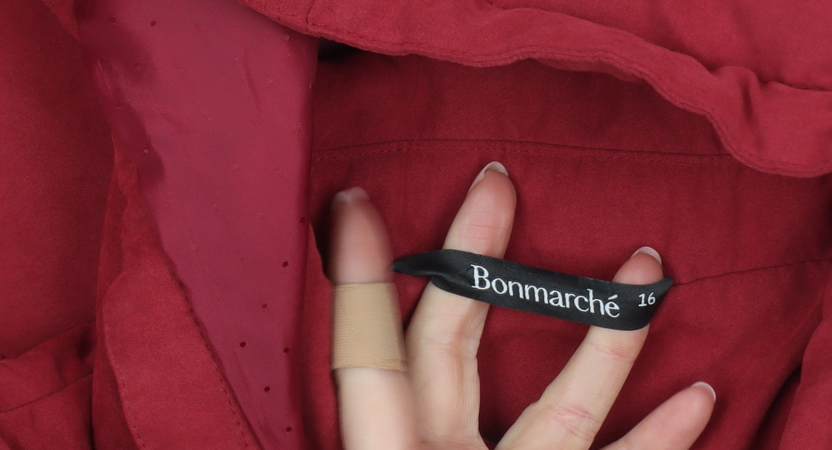 Bonmarché Women's Red Hooded Mid-Length Parka Coat Size 16