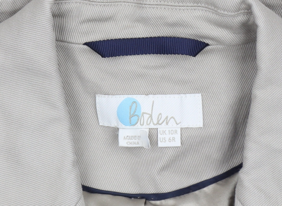 Boden Women Beige Cotton Blazer UK 10 Tailored Single-Breasted Jacket