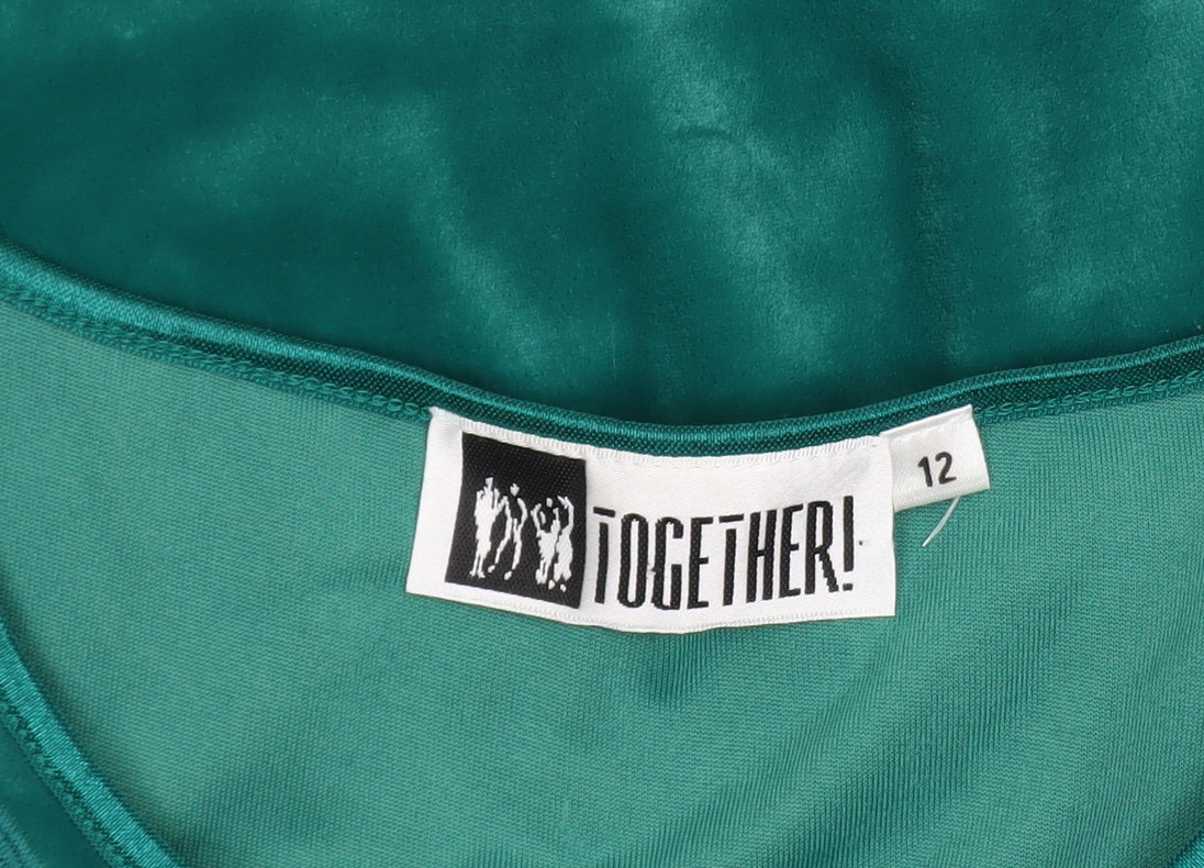 Together Women’s Green Velvet Embroidered Scoop Neck Short Sleeve Blouse Size 12