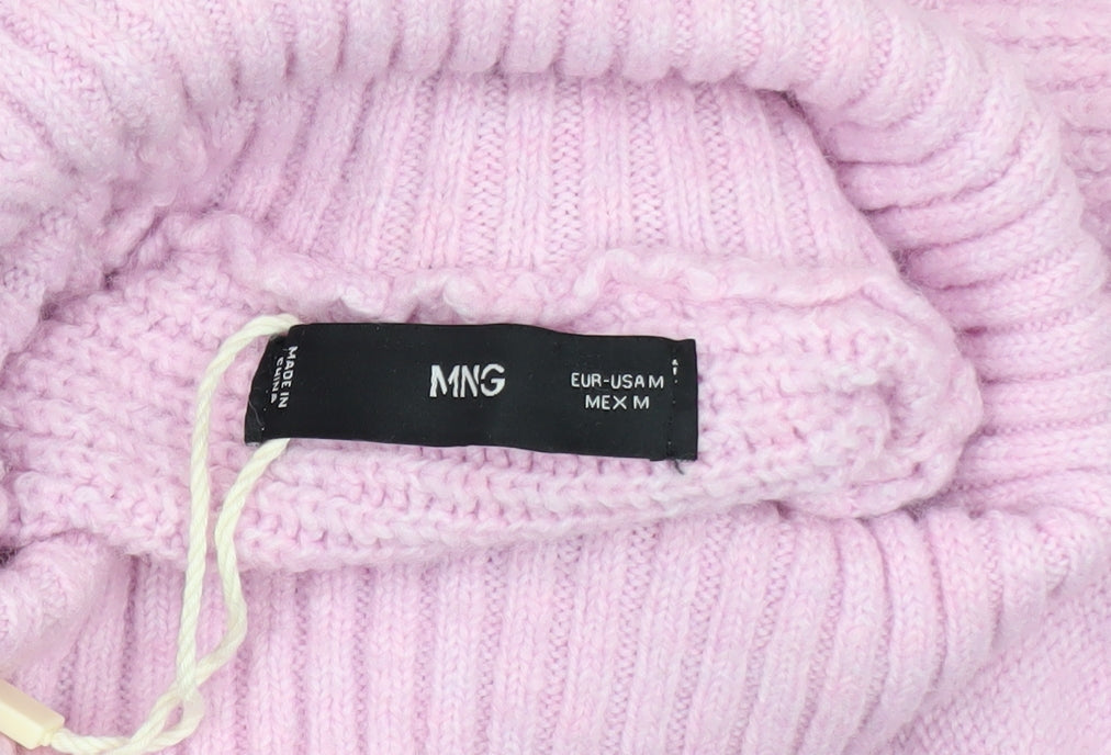 MNG Women's Pink Roll Neck Relaxed Knit Jumper Size M