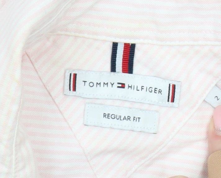 Tommy Hilfiger Women Pink Striped Button-Up Shirt Size 2 Regular Fit