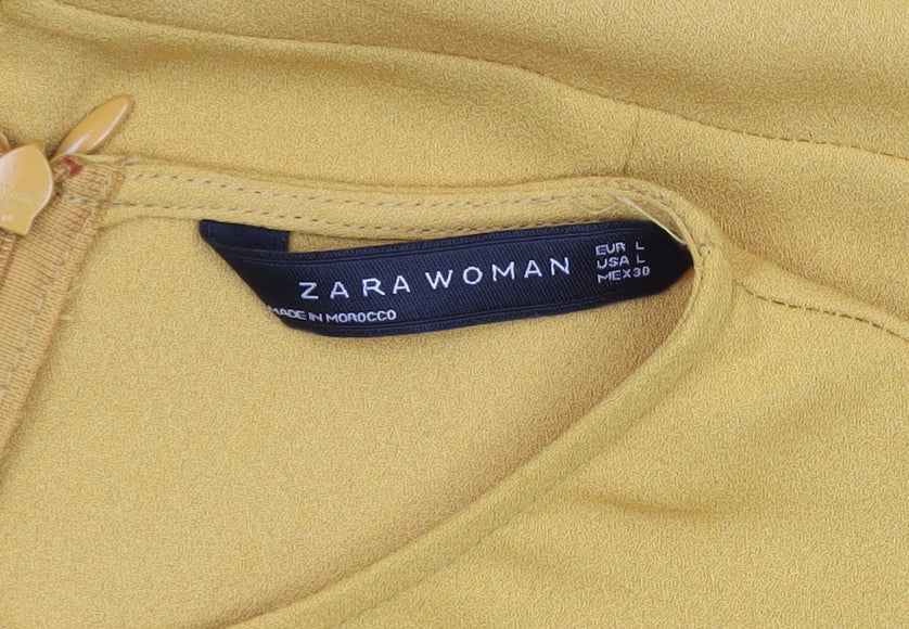 Zara Women Yellow A-Line Ruffle Long Sleeve Short Dress Size 14