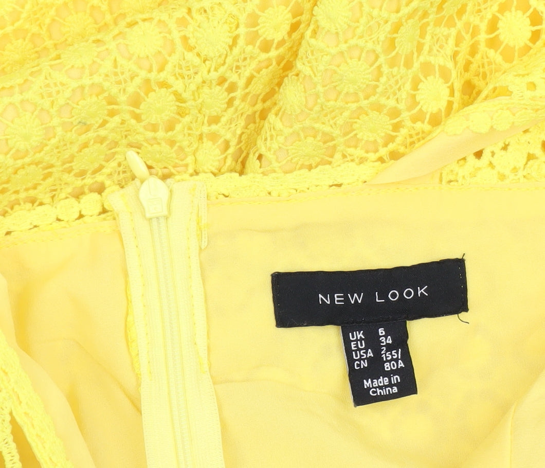 New Look Women’s Yellow Lace Sheath Dress Size 6 Summer Party